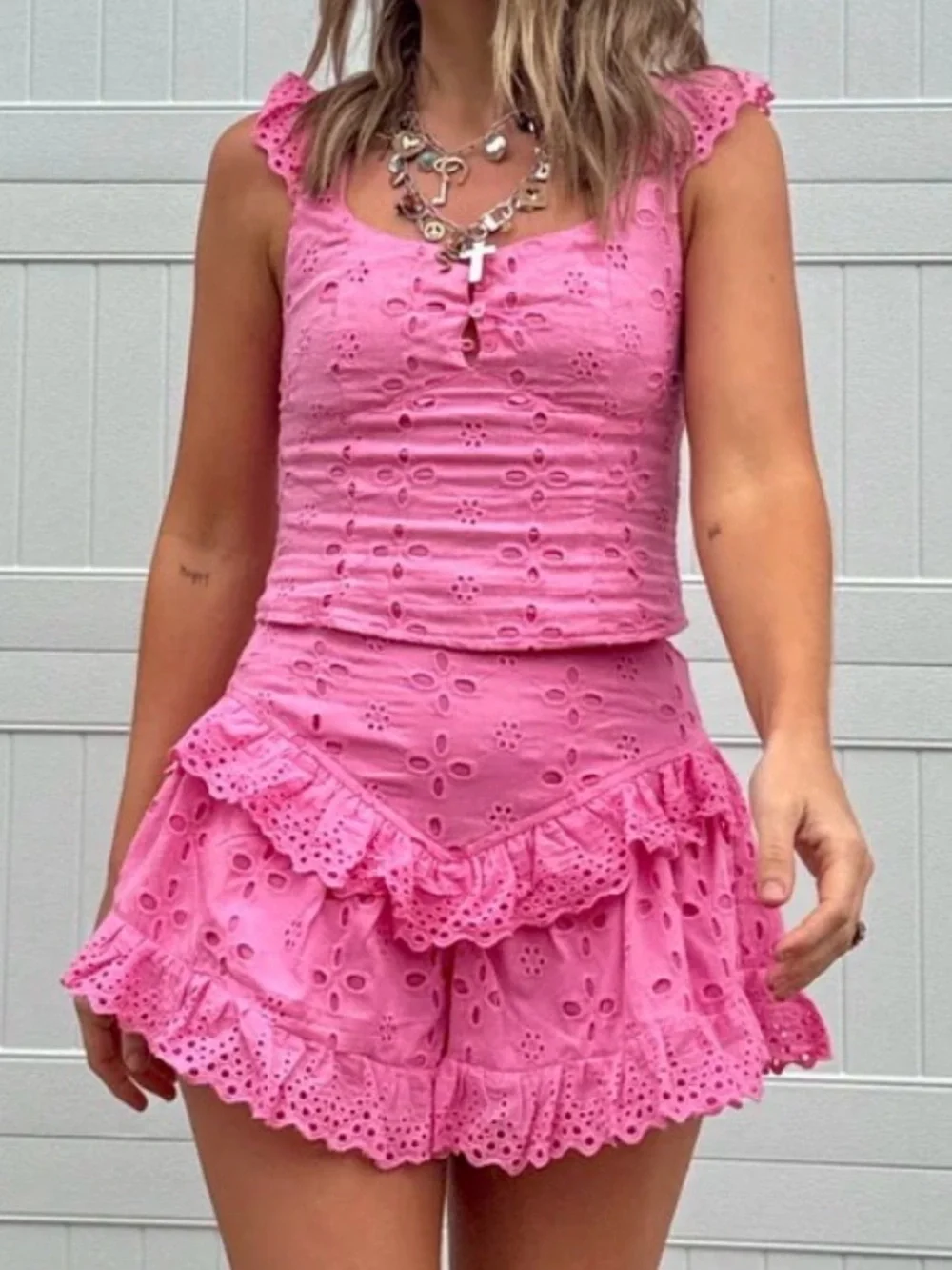 Bubble Yum Pink Eyelet Two-Piece Set